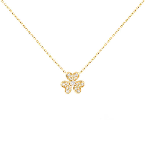 Van Cleef & Arpels/梵克雅宝 经典Frivole?系列 18K金黄金三花花瓣满钻迷你三叶草项链 VCARP24000