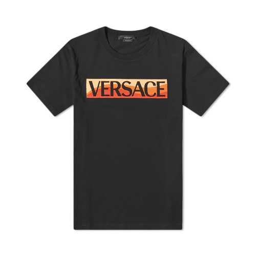 VERSACE/范思哲 男士黑色棉质徽标印花装饰圆领短袖上衣T恤 1003915-1A02787-1B000