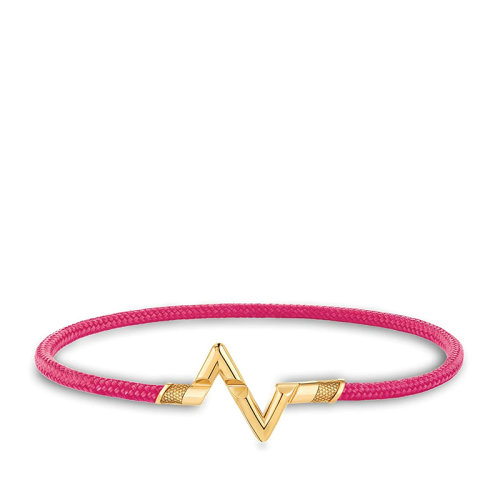 Louis Vuitton/路易威登 22春夏新款Volt Play系列  小号18k金黄金徽标字母组合造型粉色线绳手链Q05358