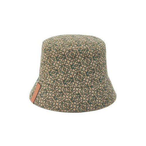 LOEWE/罗意威 22年春夏新款 男士卡其绿色/褐色提花布和尼龙老花图案双面水桶帽渔夫帽K820HB1X13-4228