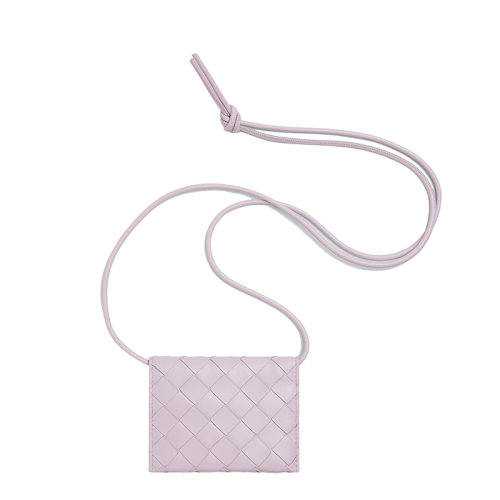 Bottega Veneta/葆蝶家 22春夏新款 女士水洗幸福粉色Intrecciato编织皮革配背带翻盖卡包689527VCPP35903