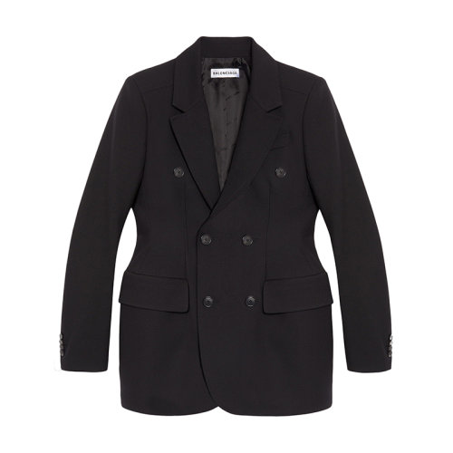 Balenciaga/巴黎世家 22年早春新款 Hourglass系列 女士黑色羊毛斜纹布夹克571278TYI201000
