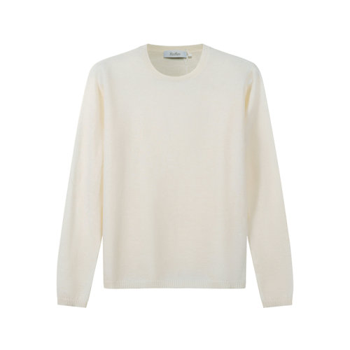 MaxMara/麦丝玛拉【22春夏新款】女士山羊绒薄款微透圆领长袖针织衫羊绒衫象牙白色 13610521 MACH