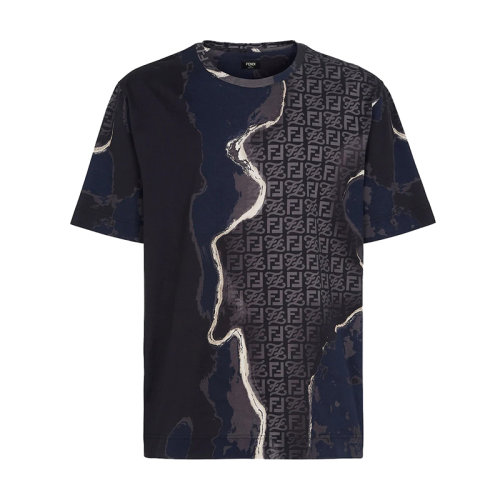 FENDI/芬迪 22年早春新款 男士黑色纯棉抽象老花图案印花短袖T恤FY0936AIFZF1AJR