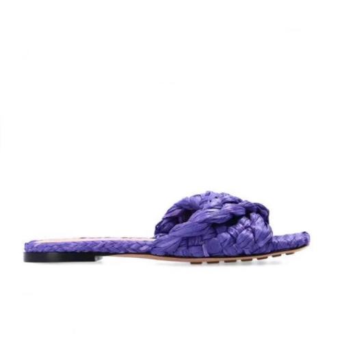 Bottega Veneta/葆蝶带扭结Intrecciato编织酒椰叶纤维饰带女士平底凉拖652860 V0GM0 5176【主推】 女鞋