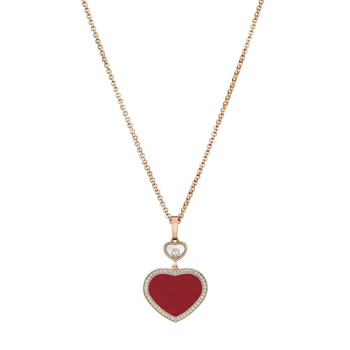 Chopard/萧邦 经典HAPPY HEARTS系列 18K金玫瑰金镶钻镶嵌红色宝石爱心形状吊坠项链79A074-5801