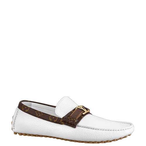 Louis Vuitton/路易威登 22年早春新款 HOCKENHEIM系列 男士白色粒面小牛皮LV金扣莫卡辛鞋乐福鞋1A9I5X