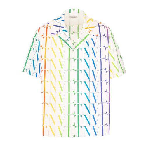 Valentino/华伦天奴 男士拼色棉质经典字母徽标印花装饰翻领系扣短袖上衣T恤衬衣衬衫保龄球衫 VV3AAA90-6G5-D26