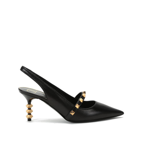 Valentino/华伦天奴 2021款 女士羊皮ROCKSTUD铆钉装饰尖头高跟皮鞋露跟凉鞋 VW2S0BK6 GYH