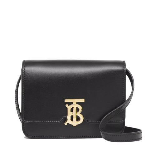 BURBERRY/博柏利 经典款TB系列 女士迷你黑色光滑小牛皮金扣翻盖斜挎单肩手拿包80345501