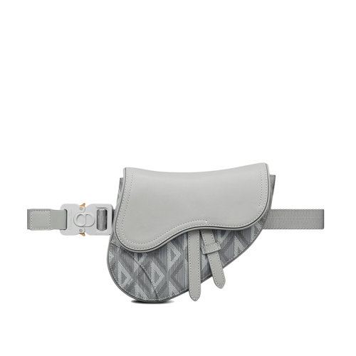 DIOR/迪奥 22春夏新款SADDLE系列 男士迷你灰色CD Diamond图案帆布光滑牛皮革翻盖单肩斜挎腰包马鞍包1ADPO022CDP_H42E