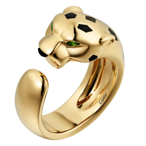 CARTIER/卡地亚 PANTHèRE系列  黄金石榴石玛瑙黑漆猎豹指环B4230800