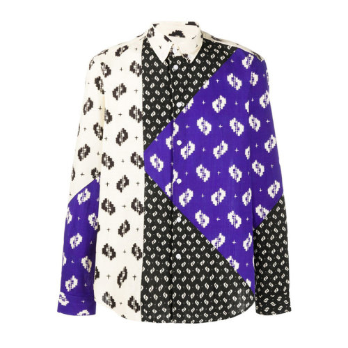 KENZO/高田贤三 男士多色拼色棉质印花装饰翻领长袖衬衣衬衫 FA55CH4061PA-99