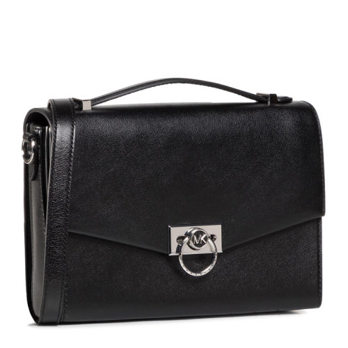 Michael Kors/迈克·科尔斯 女士黑色皮革金属圆环装饰扣单肩包斜挎包手提包女包 30F0S1HM2L-BLACK