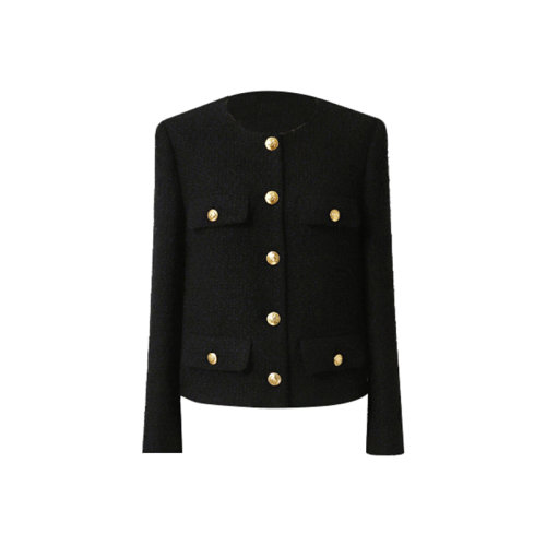 GeleiStory/GeleiStory 秋冬新款法式复古翻领黑色羊毛花呢名媛小香风短外套 女士夹克