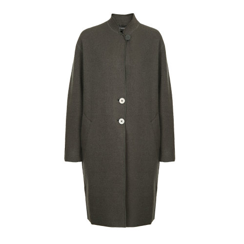 Emporio Armani/安普里奥阿玛尼 灰绿色 女士立领中长款羊毛大衣 6G2LT2-2M11Z-0579