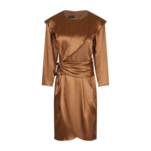 Emporio Armani/安普里奥阿玛尼 壤土棕色 女士围裹式七分袖连衣裙 1NA30T-12002-425（9.7陆续发货）