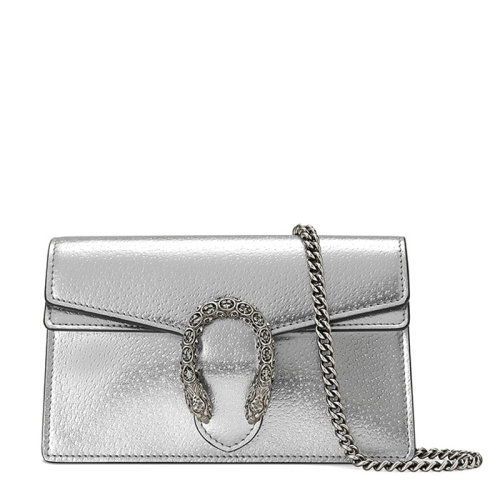 GUCCI/古驰 经典款Dionysus系列 女士超迷你银色皮革银头蛇扣银链单肩斜跨酒神包4764321TRBN8173