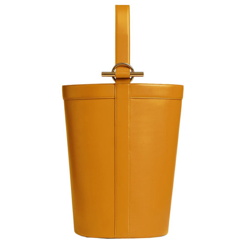 Bottega Veneta/葆蝶家 22新款 女士大号黄棕色小牛皮带金属环滑动肩带抽绳内袋黄铜饰面单肩包716058V2EB07713