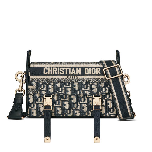 DIOR/迪奥 22春夏新款DIORCAMP系列 女士小号蓝色经典老花帆布金扣配可拆卸肩带单肩斜跨包M1241ORIW_M928