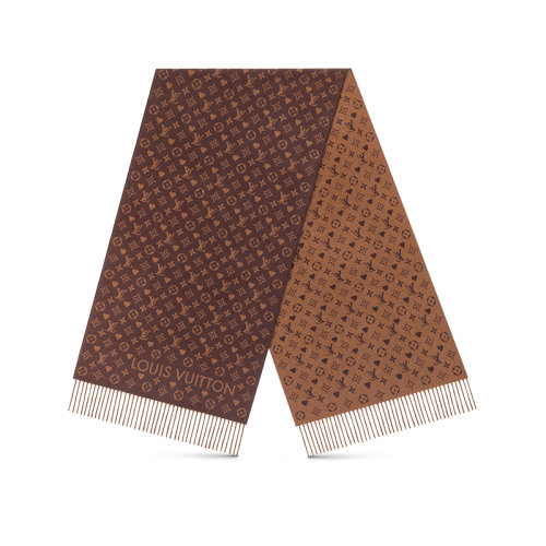 Louis Vuitton/路易威登 22年秋冬新款 GAME ON系列 女士棕色纯山羊绒老花图案流苏围巾M77377