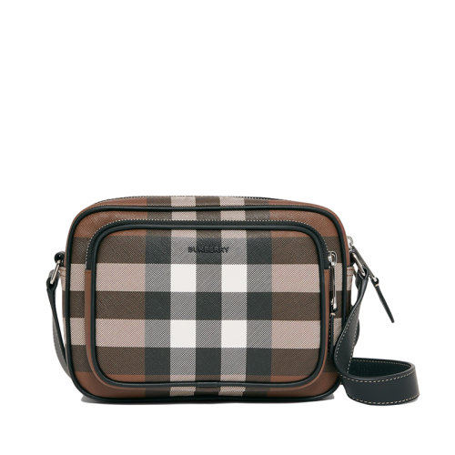 BURBERRY/博柏利 22春夏新款 男士深桦木棕色生物基格纹面料拉链开合单肩斜挎包80491451