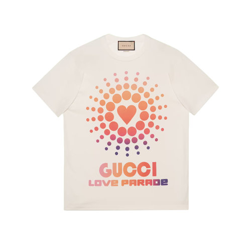 GUCCI/古驰 22年春夏新款 爱的进行曲系列 男士白色纯棉心形太阳印花短袖T恤548334XJEMZ9095