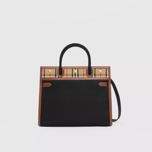  BURBERRY 22年秋冬 女士 Title - 小号皮革拼 Vintage 格纹双提柄泰尔勒手袋 80252691 预定商品1-3周发货