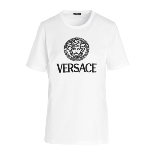 VERSACE 范思哲 女士 服装  白色圆领字母LOGO美杜莎图案棉质T恤 女士短袖T恤