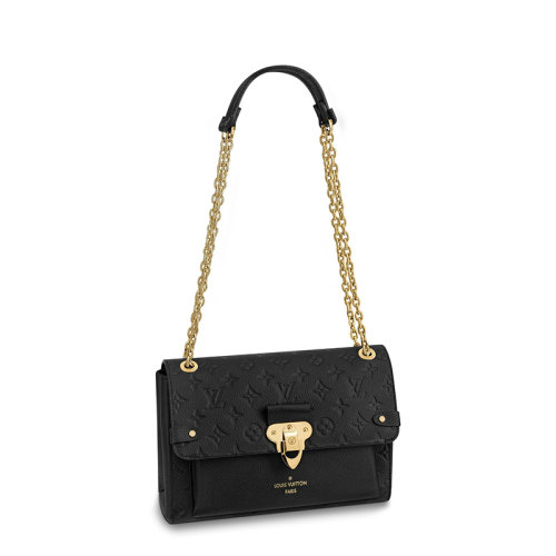 Louis Vuitton/路易威登 22春夏新款Vavin系列 女士小号黑色老花压花牛皮革金扣金链翻盖开合单肩斜挎链条包M44151
