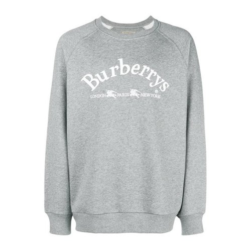 BURBERRY/博柏利 男士浅灰色棉质混纺经典logo印花时尚长袖休闲卫衣 8003017