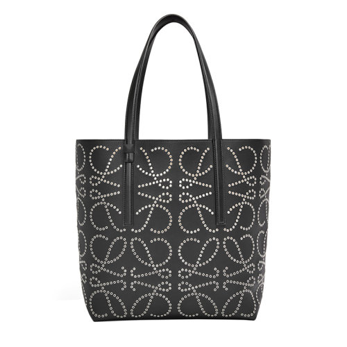 LOEWE/罗意威 22年新款 T系列 男士黑色小牛皮配提手T型镂空浮雕标志肩背手提托特包B657Z73X02-1100