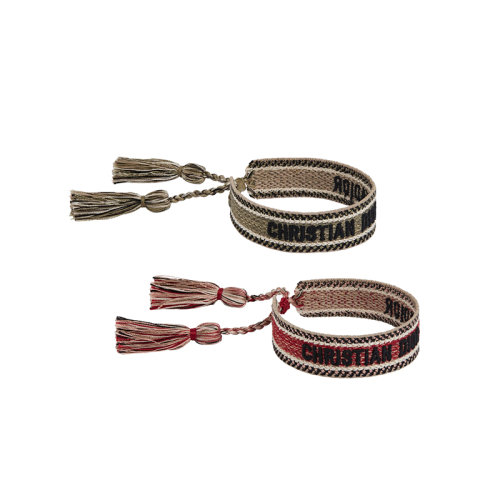 DIOR/迪奥 22新款J'ADIOR系列 女士卡其绿/酒红色棉布刺绣流苏手链套装B0961ADRCO_D05R