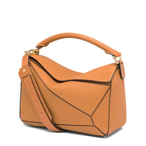 LOEWE/罗意威 经典款Puzzle系列 女士浅焦糖色柔软粒面小牛皮手提斜挎单肩拼图包0010181436