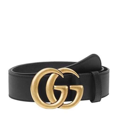 GUCCI/古驰 男女通用 中性黑色牛皮金色双G扳扣式时尚休闲皮带腰带 400593-AP00T-1000