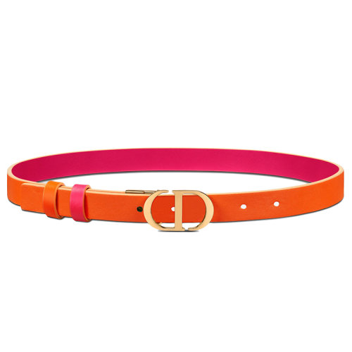 DIOR/迪奥 22年春夏新款 30 MONTAIGNE系列 女士橙色和霓虹粉色光滑小牛皮双面腰带20毫米B0178UWGA_M28E