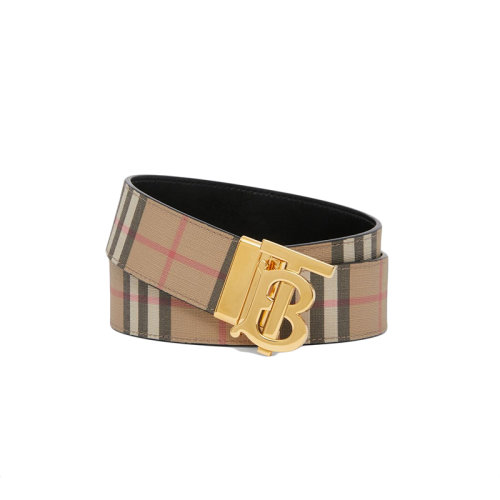 BURBERRY/博柏利 22年秋冬新款 Vintage系列 男士黑色/典藏米色聚氨酯格纹图案金扣双面腰带35毫米80548851