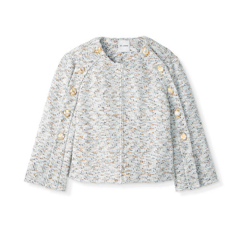 St.John/盛蔷21早秋灰色粗花呢修身女士夹克K6140U1