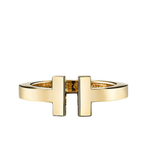 Tiffany & Co./蒂芙尼 经典Tiffany T系列 18K金黄金简约T形设计方形戒指指环GRP07779