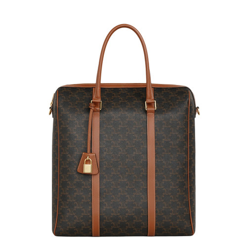 CELINE/赛琳 经典款BOSTON系列 男士凯旋帆布棕色小牛皮垂直波士顿公文包手提包194822BZJ.04LU