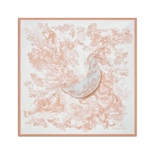 DIOR/迪奥 22年早春新款 女士象牙色/玫瑰粉色纯桑蚕丝茹伊印花遮阳帽21JOU150I602_C420