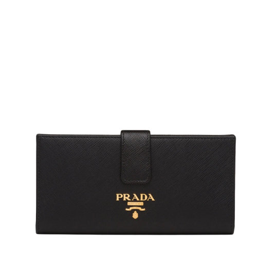 PRADA/普拉达 22春夏新款 女士大号黑色皮革金标扣带长款钱包1MV025_QWA_F0002