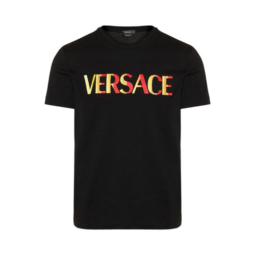 VERSACE/范思哲 男士黑色棉质徽标印花圆领短袖上衣T恤 1003982-1A02828-1B000