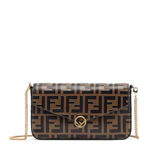 FENDI/芬迪 2020早春新款 女士黑棕拼色牛皮三合一链条包单肩包 8BS032AAFMF13VK