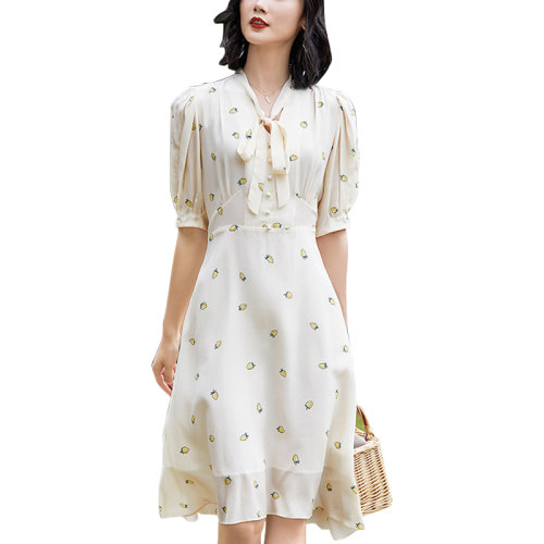 GeleiStory/GeleiStory  夏季新款温柔风仙气显瘦a字裙真丝连衣裙  女装＞女士裙装＞女士连衣裙