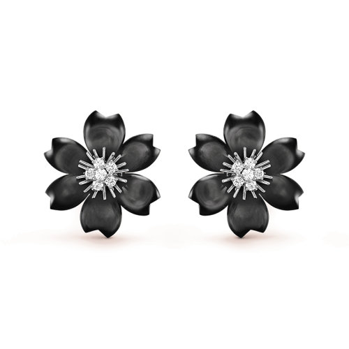 Van Cleef & Arpels/梵克雅宝 Rose de No?l系列 18k金白金饰有灰色珍珠贝母镶嵌钻石小号圣诞玫瑰耳环 VCARA54600