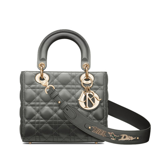 DIOR/迪奥 MY ABCDIOR系列 女士灰色渐变小羊皮单肩手提戴妃包（勋章款）M0538OSJB_M932
