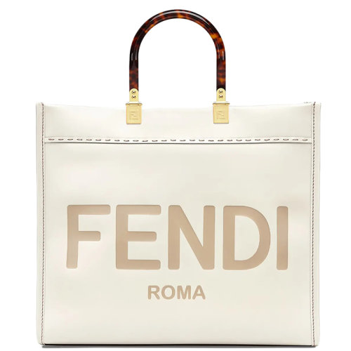 FENDI/芬迪 21早春新款 白色皮革 “ FENDI ROMA”字样 女士中号手提包8BH386ABVLF0K7E