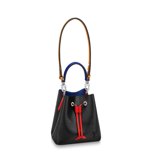 Louis Vuitton/路易威登 22春夏新款NEONOé BB系列 女士黑色水波纹粒面牛皮革饰红色细节修饰银扣配可拆卸肩带单肩斜挎手提抽绳水桶包M52853