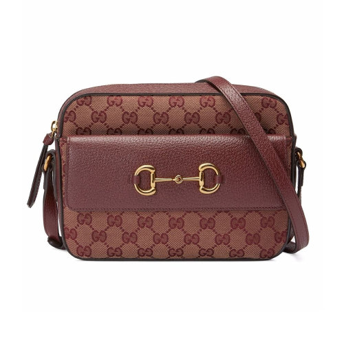 GUCCI/古驰 Horsebit 1955系列女士小号拼色帆布配皮老花细节单肩斜挎包 645454-9Y9NG-9865